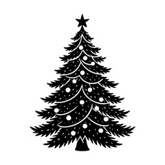Christmas tree vector graphic design with star and ornaments for holiday season decoration clip art