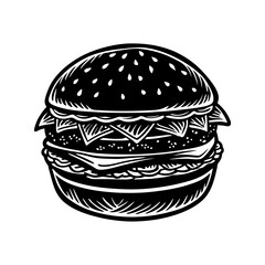 Delicious burger illustration: vector graphic of tasty cheeseburger, hamburger with layers and toppings