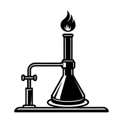 Bunsen burner diagram chemistry lab equipment science education black and white vector illustration