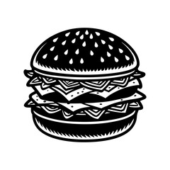 Fototapeta premium Illustration of a delicious double cheeseburger with sesame seeds for fast food restaurant menu design
