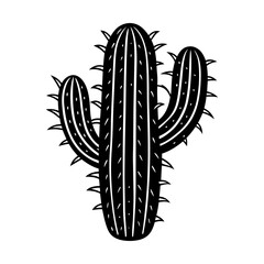 Black and white saguaro cactus vector illustration, desert plant drawing, botanical cactus design element