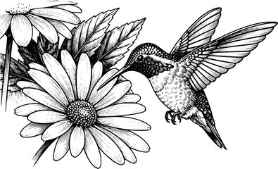 Obraz premium Vector illustration of paradise hummingbird bird. B/W sketch. EPS 10 version.