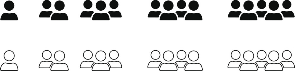 Set of user icon and people line icon. People black icons. People icons in modern simple flat and outline design. Vector illustration	