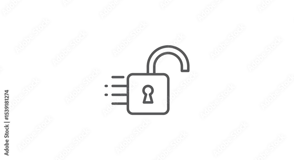 Aufkleber a simple line drawing of an unlocked padlock with motion lines on a plain white background image vie