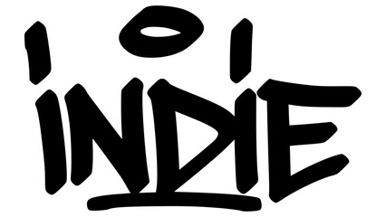 Indie graffiti tag in bold black ink with expressive handstyle. Vector street art lettering on transparent background. Perfect for independent spirit and urban creative vibes.
