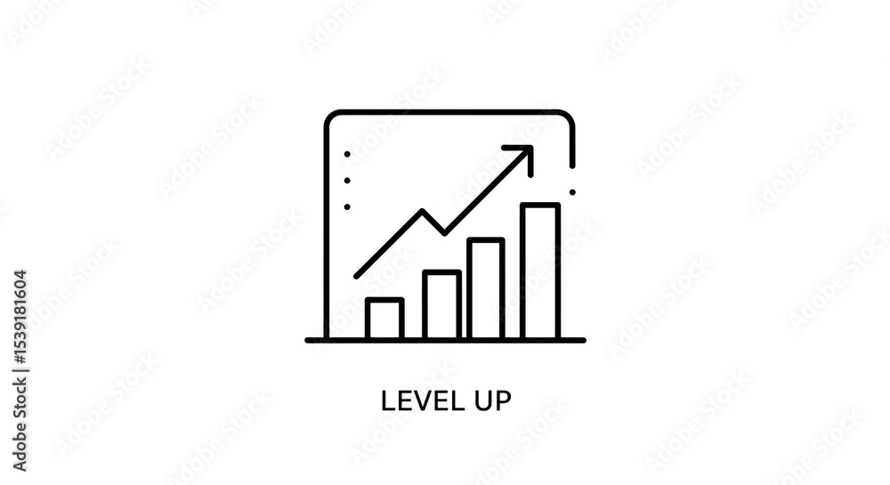 Aufkleber a minimalistic line art icon depicting a rising graph with bars and an arrow on a white background