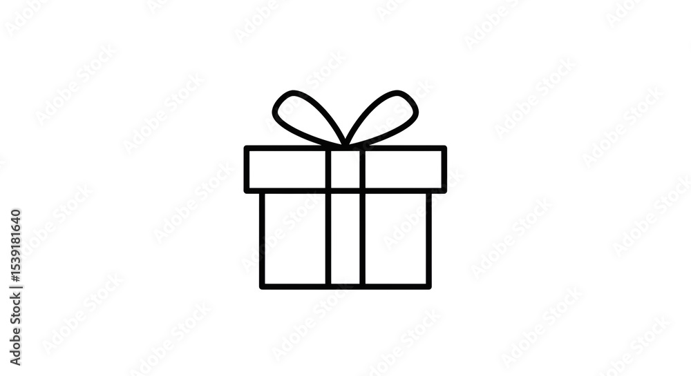 Poster a simple line drawing of a gift box with a bow isolated on a white background in a minimalist style