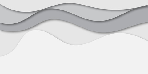 "Minimal abstract background with layered wavy paper cut shapes in shades of white and gray. Clean, modern design perfect for presentations, banners, or web design. EPS vector illustration concept"