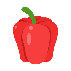 Illustration of a Red Bell Pepper with a Green Stem on a White Background