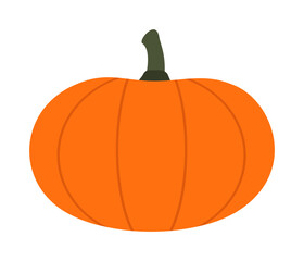 Illustration of a Round Orange Pumpkin with Stem on White Background
