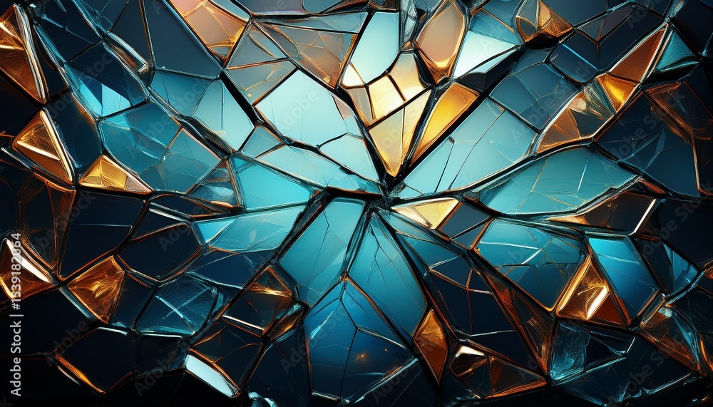 Poster broken glass abstract pattern on dark background