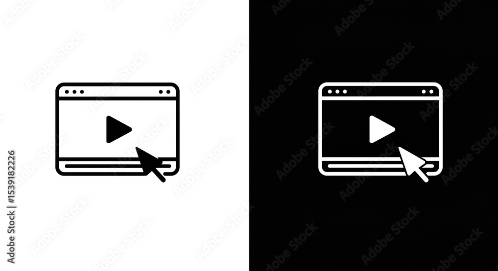 Poster split screen showing a video player icon with a cursor on both a white and black background
