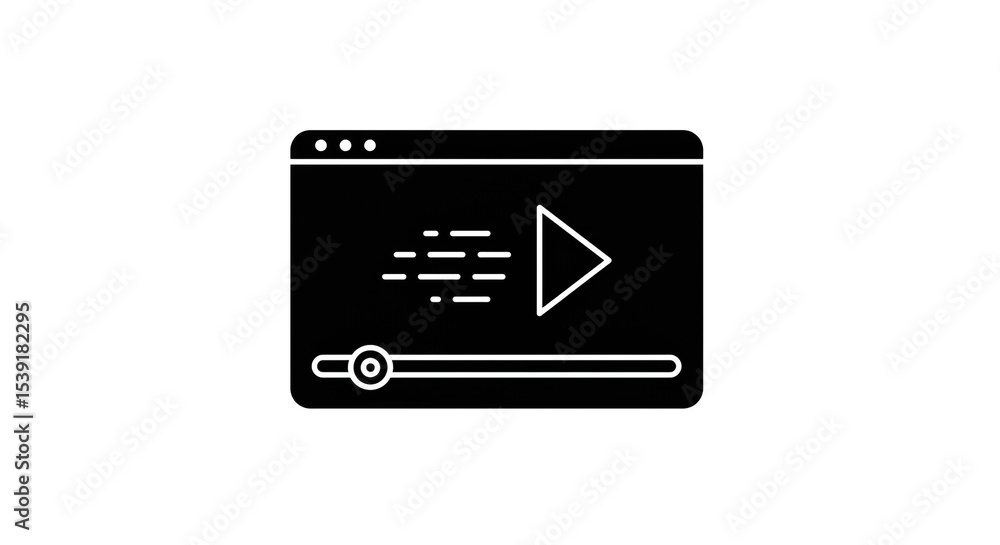 Aufkleber a black and white illustration of a video player interface with a play button and progress bar icon