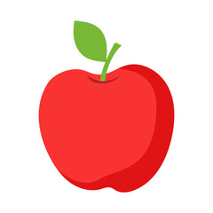 Simple Red Apple with Green Leaf Illustration on White Background