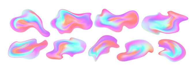 Abstract Gradient Fluid Shapes Set in Vibrant Multicolor Palette. Vivid flowing holographic shapes in pastel tones creating vibrant abstract compositions.