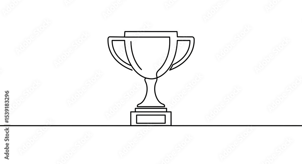 Poster a minimalist line drawing of a trophy with handles and a base on a white background with a line bene