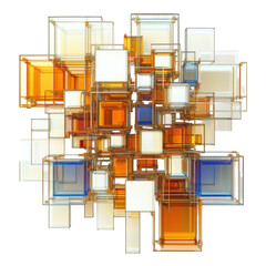 Abstract Geometric Composition of Colorful Glass-Like Cubes in Orange, Blue, and Clear Tones on transparent background
