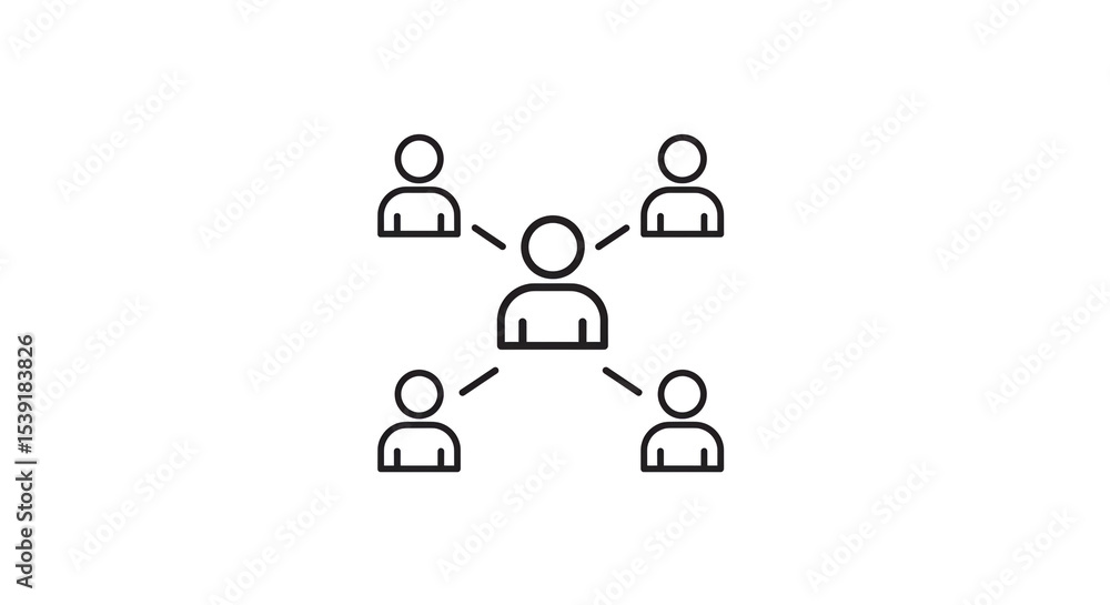Poster a network diagram showing a central figure connected to four surrounding figures on a white backgrou