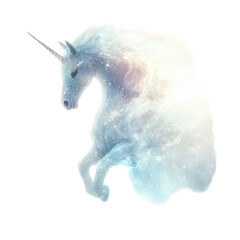 Ethereal Unicorn with Cosmic Aura in a Dreamlike Setting on transparent background