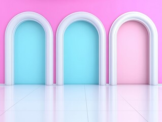 Pastel archways.  Empty rooms