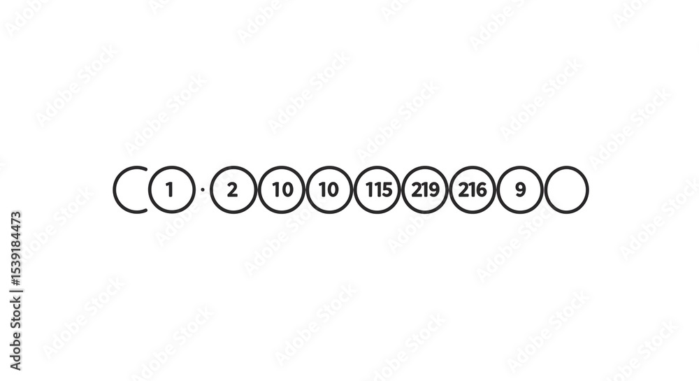 Aufkleber a sequence of circles connected in a line with numbers inside each circle on a white background