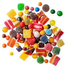 Colorful Assortment of Gummies and Hard Candies on a White Background, Perfect for Celebrations and Treats on transparent background