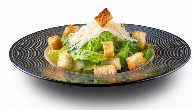 fresh caesar salad with crispy croutons and parmesan cheese cut out