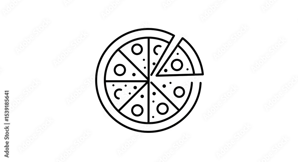 Aufkleber a simple line drawing of a pizza with one slice removed on a plain white background in a vector styl