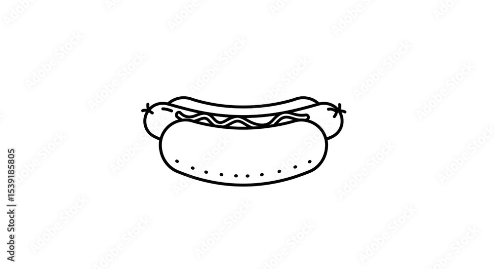 Poster a simple line drawing of a hotdog with mustard on a white background in a minimalist style image