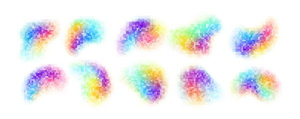 Abstract Rainbow Gradient Point Clusters in a Digital Illustrative Style. Colorful abstract dot clusters resembling artistic shapes on white background, vibrant design