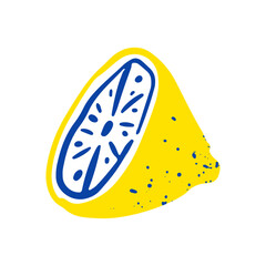 Trendy hand drawn illustration with lemon slice on white isolated background. Vector design