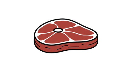 Illustration of a red and brown steak with a black outline on a white background in cartoon style