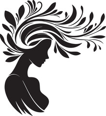 Stylized Woman Profile with Nature-Inspired Hair Design	