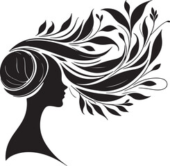 Stylized Woman Profile with Nature-Inspired Hair Design	