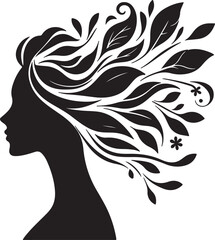 Elegant female silhouette with floral flowing hair in vector style – perfect for beauty salons, haircare branding, spa logos, and feminine designs.

