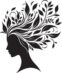 Stylized Woman Profile with Nature-Inspired Hair Design	