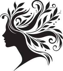 Stylized Woman Profile with Nature-Inspired Hair Design	