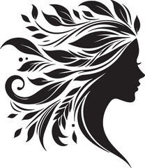 Stylized Woman Profile with Nature-Inspired Hair Design	