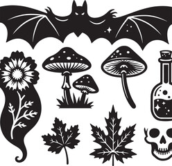 Halloween Silhouette Vector Set - Spooky Elements in Black
