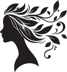 Stylized Woman Profile with Nature-Inspired Hair Design	