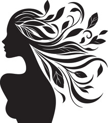 Stylized Woman Profile with Nature-Inspired Hair Design	