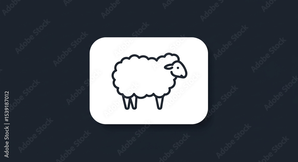 Poster a simple line drawing of a sheep on a white rounded rectangle against a dark blue background