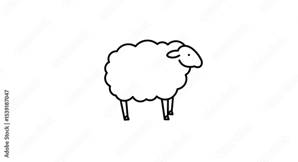 Poster a simple line drawing of a sheep with fluffy wool standing on a white background in a minimalist sty