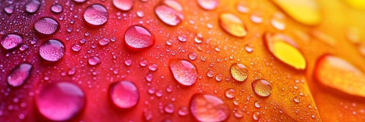 Colorful water droplets adorn a vibrant surface, creating an abstract and mesmerizing pattern of refracted light and vivid hues, perfect for backgrounds or artistic designs.
