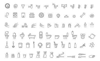 Minimalist line art showcasing bathroom  plumbing icons. Ideal for design projects, infographics, or illustrating home improvement concepts. Clean, simple design.