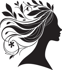 Stylized Woman Profile with Nature-Inspired Hair Design	