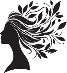 Stylized Woman Profile with Nature-Inspired Hair Design	
