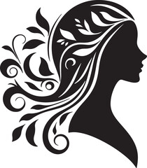 Stylized Woman Profile with Nature-Inspired Hair Design	