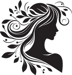 Stylized Woman Profile with Nature-Inspired Hair Design	