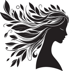 Stylized Woman Profile with Nature-Inspired Hair Design	